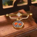 Broche pendentif fleur de rose style palais vintage, finition dorée et émail décoratif - Broche Rose Orange (2-27221-BR-7500)