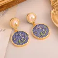 Vintage palace style lily of the valley enamel drop earrings with gold pearl studs - Lily of the Valley Vintage Earrings (2-27220-8200)
