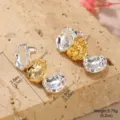 Boucles d'oreilles pendantes métalliques irrégulières bicolores avec dimensions - Style Trois Disques Irréguliers (2-A27747-4500)