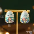 Vue détaillée des boucles d'oreilles fleurs en émail avec dimensions et poids indiqués - Dégradé Bleu-Vert
