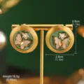 Close-up detail of vintage Monet Garden style earrings with butterfly and flower motifs - Gold Green Oil Painting Butterfly Pearl Flower Style (E4-21841A-7500) / 1 Pair