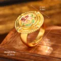Detail shot of vintage baroque enamel flower ring with size and weight measurements - Adjustable Open / Bright Yellow Oil Painting (E4-21869A-JC-4800)