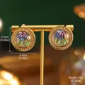 Vintage Monet-style rose oil painting earrings with gold trim, 2.4cm diameter, pair. - Blue Purple Rose Braided Edge Style (E4-21967-6000) / 1 Pair