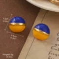 Elegant vintage Van Gogh style blue and yellow enamel round dome stud earrings - Blue and Yellow Two-Tone Dome Style (2-19903A-4800)