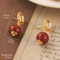 Vintage gold-tone earrings with red beads and floral stud detail - Red Bead Radial Scalloped Style (2-25152B-5000)