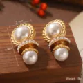 Boucles d'oreilles pendantes en perles dorées vintage avec tige en argent 925 - Style Perle Artificielle Géométrique Corde Torsadée (E4-19565G-7500)