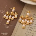 Vintage gold-tone floral drop earrings with elegant teardrop pearls, 4.2cm in length - Van Gogh Enamel Flower Artificial Pearl Tassel Style (2-25725-9200)