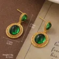 Vintage style gold-toned drop earrings with emerald green stones and dimensions - Green Gemstone Rope Edge Style (2-25750B-6000)