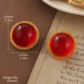 Elegant vintage red cabochon round earrings with gold-tone twisted rope border - Round Red Gemstone Enamel Style (E4-14264N-5000)
