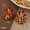 Vintage Van Gogh style red flower earrings with gold finish and rhinestone accents - Red Floral Fan Shaped Enamel Style (E4-18899A-7000)