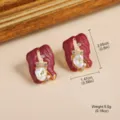 Boucles d'oreilles géométriques bordeaux avec perles baroques et cristaux étincelants - Puces d'oreilles géométriques bordeaux rétro en perles (2-22676B-5800)