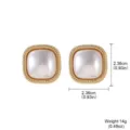 Élégantes boucles d'oreilles perle carrées bordure dorée, taille 2.36cm, poids 14g - Style Carré avec Bordure Tressée et Perle (E4-21200A-5500)