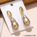 Boucles d'oreilles pendantes en argent 925 doré avec incrustation de cristal - Style Pendentif Strass en Forme de Goutte Dorée (2-A30839A-5200)