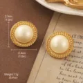 Vintage style gold-plated stud earrings with large central pearl and rope border - Creamy White Pearl Round Stud Style (E4-21350D-5200)