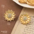 Vintage gold sunflower earrings with sparkling rhinestones, 2.5cm diameter - Sunflower Rhinestone Style (E4-21583-5000)