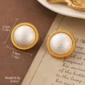 Vintage gold-toned round stud earrings with large white pearls, 2.3cm diameter. - Large Artificial Pearl Hoop Style (E4-21743-3900)