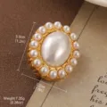 Elegant vintage gold-tone oval pearl earring with dimension markings, 3.0cm x 2.2cm - Vintage Pearl Brooch (N6-13101-BR-4500)
