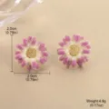 Close-up detailed view of purple gradient enamel flower stud earrings with dimensions and weight. - 一对装(直径2.0cm)