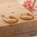 Vista dettagliata di orecchini a cerchio dorati con dimensioni e peso. - Stile Cerchio Geometrico Traforato (2-27377-3500) / 1.7cm / Oro