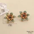 Detailansicht der Retro-Emaille-Ohrringe in Blumenform mit Größen- und Gewichtsangaben - Blau Rot Gradient Blumen Stil (E4-20266B-7000)
