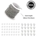 Edelstahl-Perlenketten-Set inklusive 20 Karabinerverschlüssen und 40 Biegeringen - Seitliche Perlenkette (Set) / Stahlfarben
