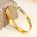 Eleganter goldener Edelstahl-Armreif mit buntem Emaille-Mosaikmuster und Verschluss - Geometrischer Patchwork-Stil (6MMSZ701) / 6mm Breite