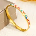 Goldener Edelstahl Emaille Armreif mit bunten Schmetterlings- und Blumenmustern - Blumen-Schmetterlingsstil (6MMSZ707) / 6mm Breite