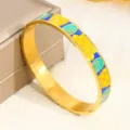 Eleganter vergoldeter Edelstahl-Armreif mit leuchtend gelben und blauen Emaille-Mustern - Gelb-Blaues Wellenmuster-Stil (SZ725) / 10mm Breite / Gold