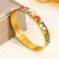 Exquisiter vergoldeter Edelstahl-Emaille-Armreif mit bunten floralen Tropföl-Mustern - Buntes Blumenmuster-Stil (SZ726) / 10mm Breite / Gold