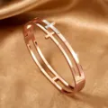 Elegant rose gold hollow double band cross bangle with sparkling rhinestones for women - Rose Gold (sz017)