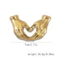 Goldene Edelstahl Brosche im Herz-Hand Design inklusive Größen- und Gewichtsangabe - Hände Herzgeste Brosche / Gold