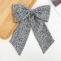 Gros plan de la pince à cheveux avec motif léopard et longs rubans élégants. - Imprimé léopard