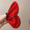 Detailed close-up of a red velvet butterfly hair claw clip featuring elegant grey trim - Butterfly Style (S378) / New Year Red (Grey Edge)