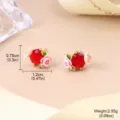 Detailed macro view of vintage enamel flower stud earrings with size and weight - Red Square Gemstone Flower Stud Earrings (2-27136-5000) / 1.2x0.75cm