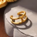 Detailansicht eines goldenen Edelstahlrings mit genauen Größen- und Gewichtsangaben - Doppellagiger Paralleler Stil (STR-0047-1800) / Gold