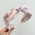 Detail of wide-brimmed cross headband with elegant purple watercolor pattern. - Twist Knot Style (S180) / Purple National Wind Print