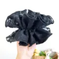 Elegant black lace oversized scrunchie hair tie with floral pattern for bun styling - Waisted Floral Print / Black