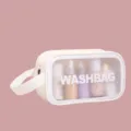 Clear frosted PVC wash bag with handle, large capacity waterproof cosmetic storage organizer. - Single Layer Small / White
