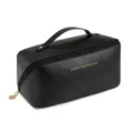 Black PU Leather Cosmetic Bag Travel Toiletry Pouch Portable Makeup Organizer with Handle - Classic Black