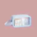 Light blue transparent PVC wash bag cosmetic organizer with handle for daily travel. - Single Layer Small / Blue