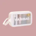Transparent frosted PVC toiletry bag large capacity waterproof cosmetic storage bag with handle. - Single Layer Medium / White