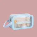 Light blue frosted PVC toiletry bag with large capacity, waterproof cosmetic storage organizer. - Single Layer Medium / Blue