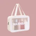 Large capacity frosted PVC waterproof toiletry bag with transparent window for travel. - Single Layer Large / White