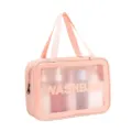 Pink transparent PVC wash bag large capacity cosmetic storage bag waterproof travel organizer - Single Layer Large / Pink