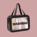 Transparent frosted PVC toiletry bag with large capacity, waterproof cosmetic storage organizer. - Single Layer Large / Black