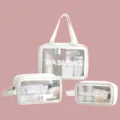 Clear PVC cosmetic bag set, large capacity waterproof travel toiletry organizer for women. - Set of 3 / White