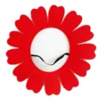 Vorderansicht eines roten Filz-Sonnenblumen-Kopfschmucks mit schwarzem Gummiband - L / Rot