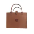 Large capacity brown felt tote bag with cute bear icon and durable top handles - L / Brown