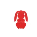 Close-up view of a red felt bunny-shaped cutlery holder for Easter table decorations - Rabbit Egg Style / Red