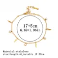 Vergoldetes Edelstahlarmband mit Federanhängern und verstellbarer Länge, 17-22cm - Blatt-Anhänger mit Strass (15#) / 1.5mm / Gold
